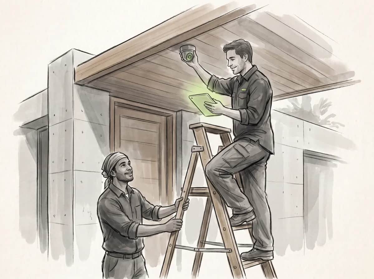 رسم توضيحي لمختص تقني يراجع إعداد تسجيل دخول آمن على حاسوب محمول في مساحة عمل حديثة