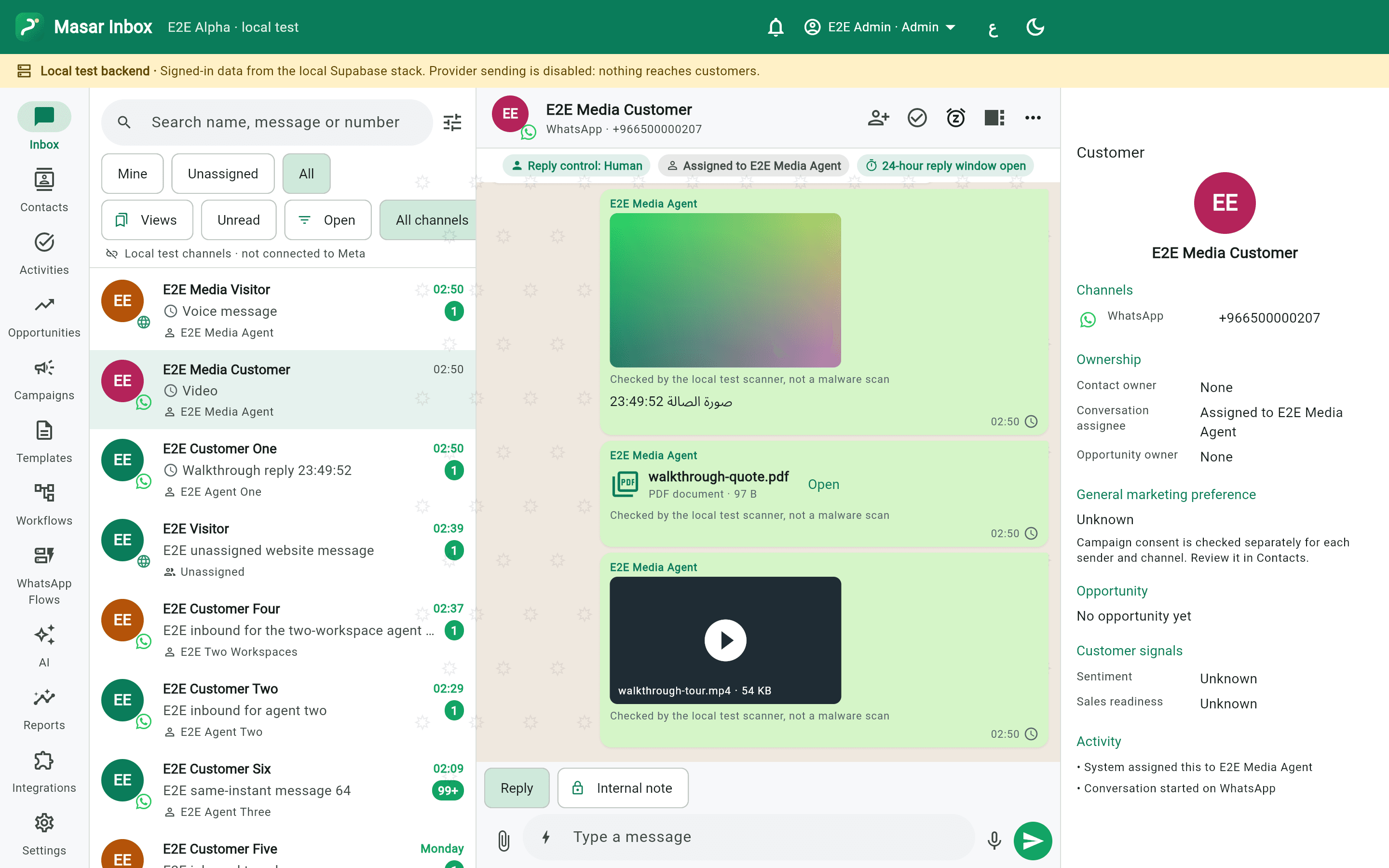 Inbox & customer context. Conversations, customer details, notes and media in one workspace.